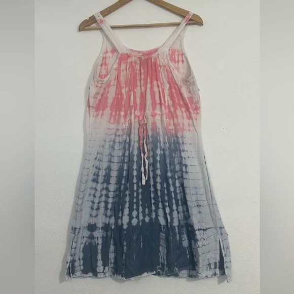 Raya Sun Tie Dye Beachy BOHO Tank Pink and Gray Sleeveless Mini Sundress - Picture 12 of 16